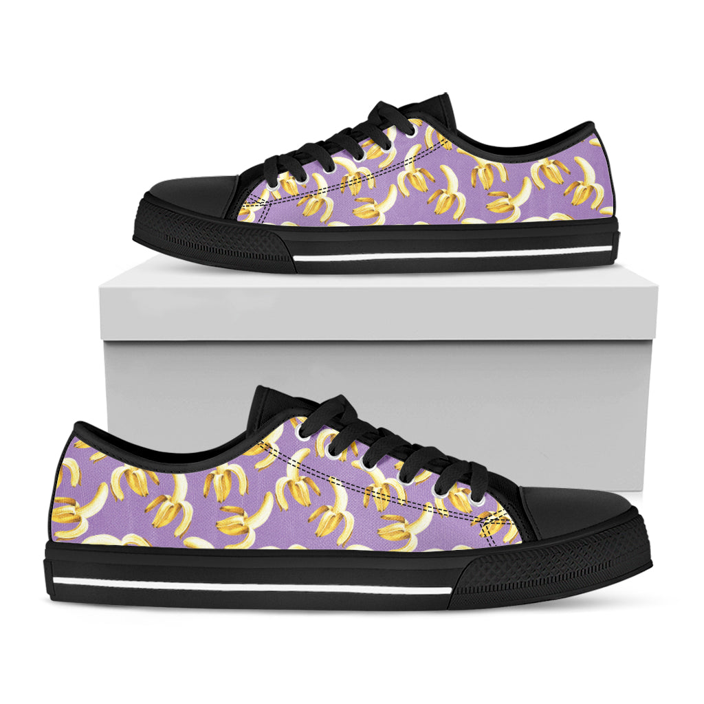 Watercolor Banana Pattern Print Black Low Top Sneakers