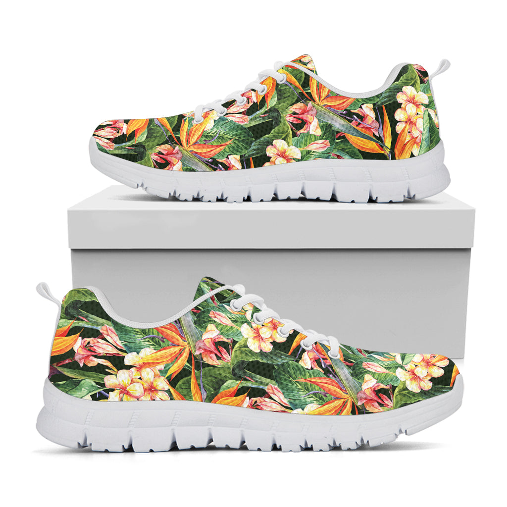Watercolor Bird Of Paradise Print White Running Shoes