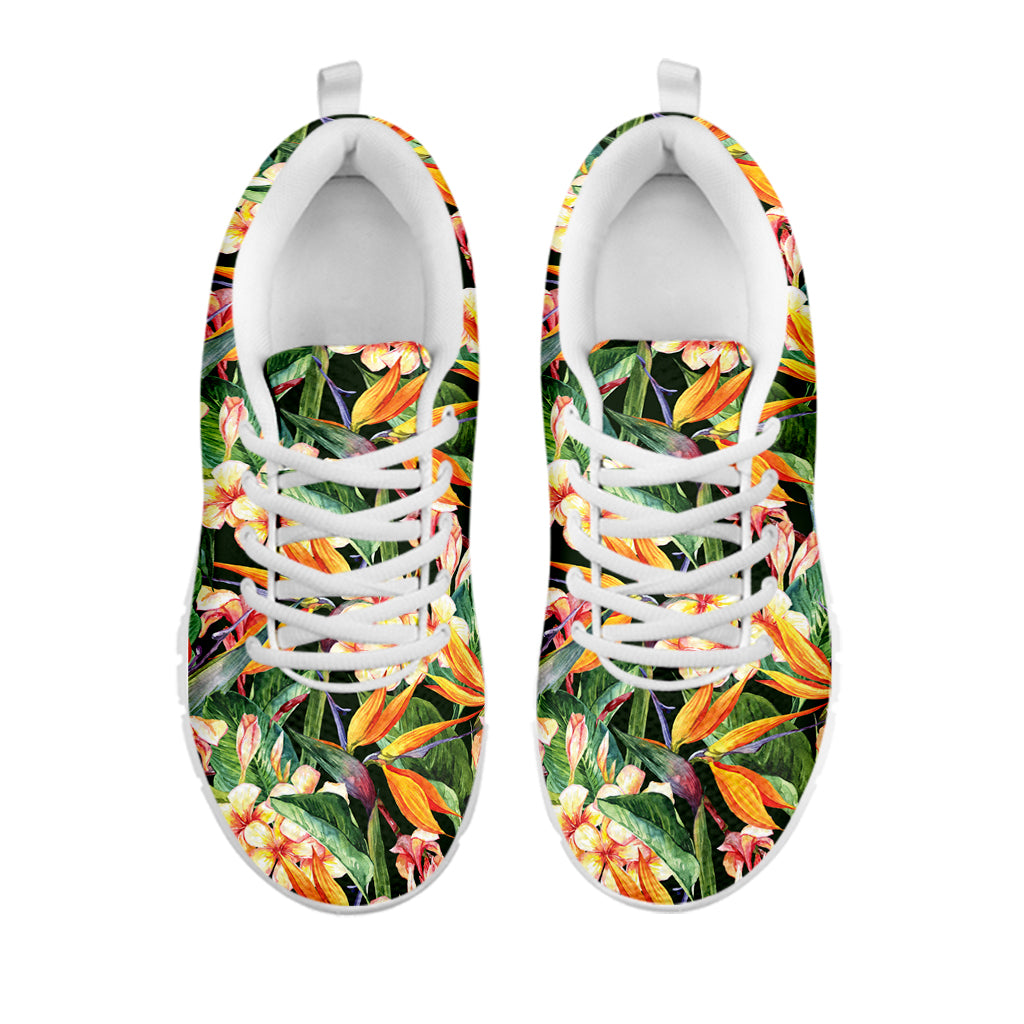 Watercolor Bird Of Paradise Print White Running Shoes
