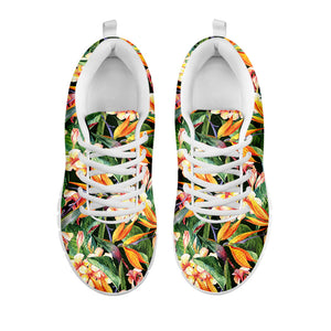 Watercolor Bird Of Paradise Print White Running Shoes
