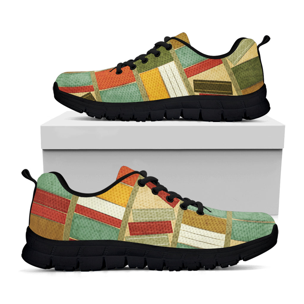 Watercolor Bookshelf Pattern Print Black Running Shoes