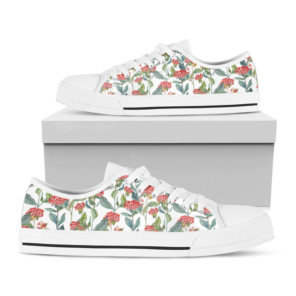 Watercolor Bouvardia Print White Low Top Sneakers