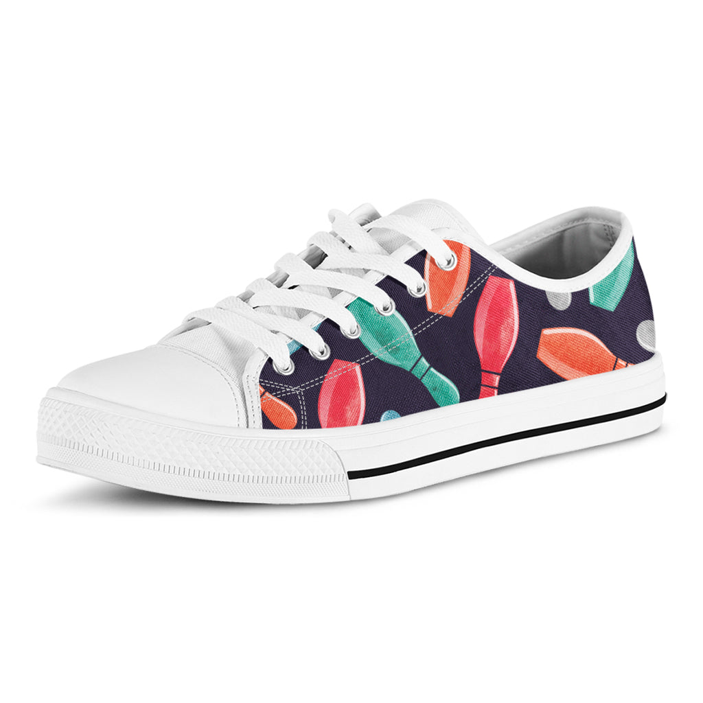 Watercolor Bowling Pins Pattern Print White Low Top Sneakers