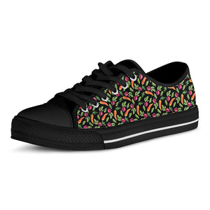 Watercolor Carrot And Radish Print Black Low Top Sneakers