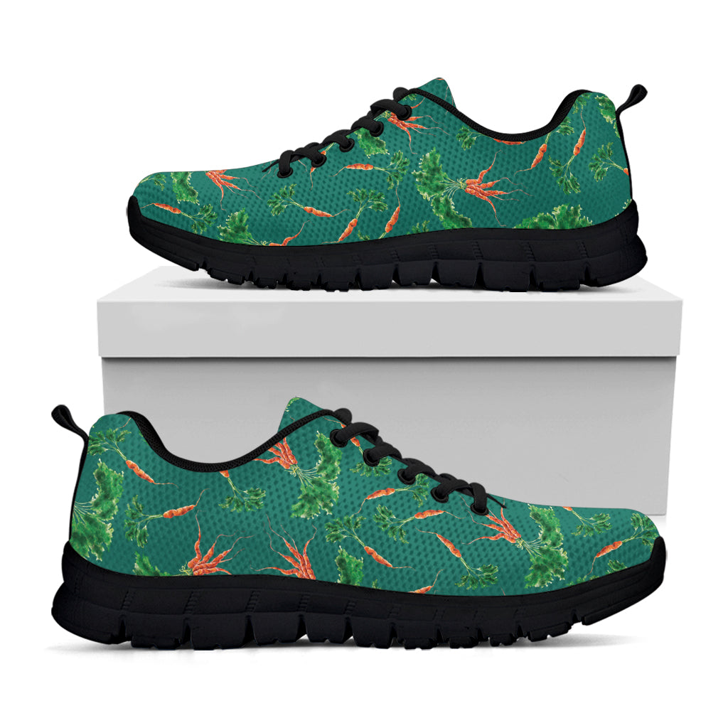 Watercolor Carrot Pattern Print Black Running Shoes