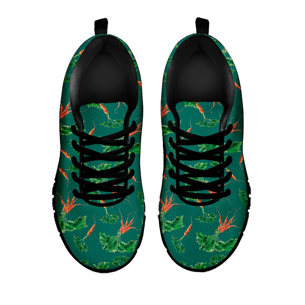 Watercolor Carrot Pattern Print Black Running Shoes