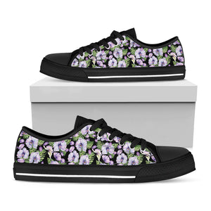 Watercolor Cattleya Pattern Print Black Low Top Sneakers