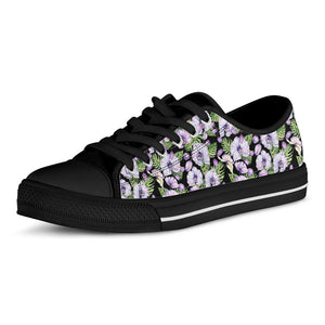 Watercolor Cattleya Pattern Print Black Low Top Sneakers