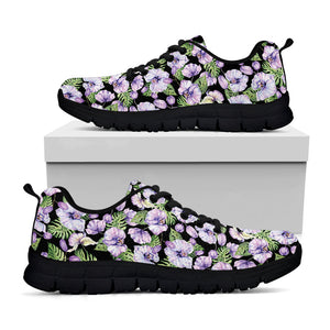 Watercolor Cattleya Pattern Print Black Running Shoes