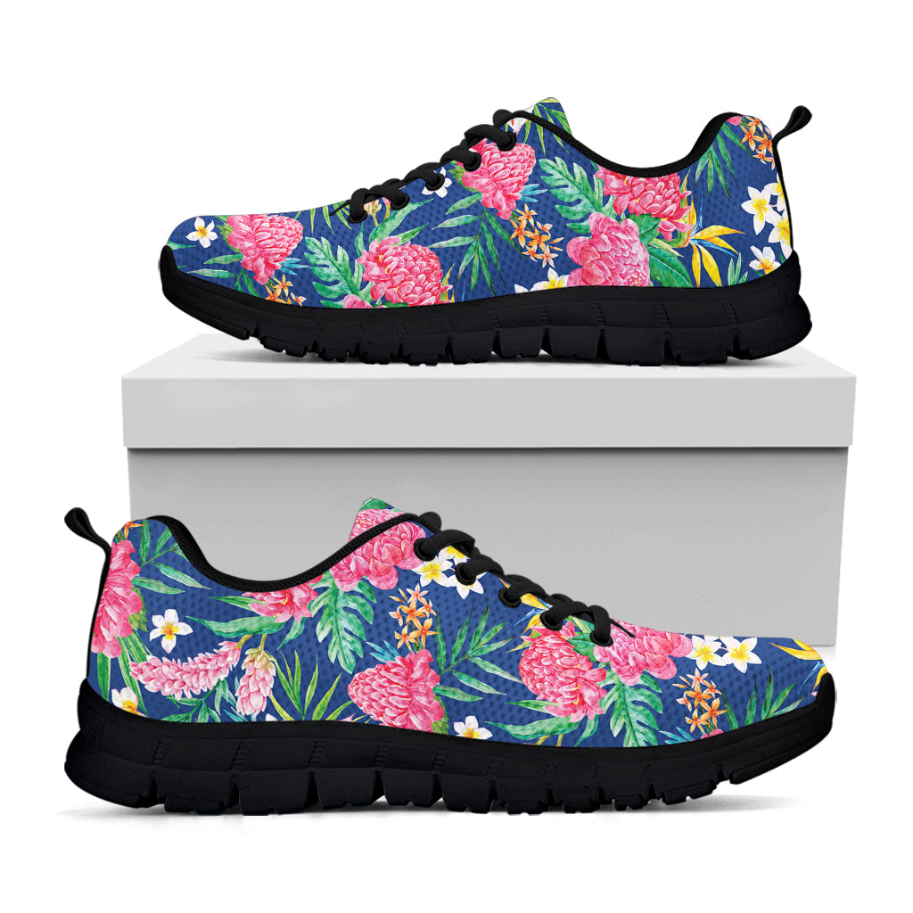 Watercolor Chrysanthemum Pattern Print Black Running Shoes