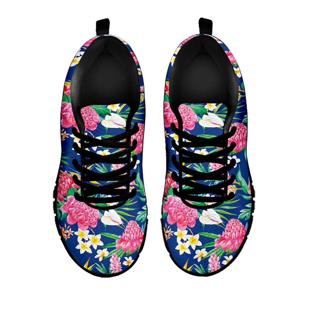 Watercolor Chrysanthemum Pattern Print Black Running Shoes