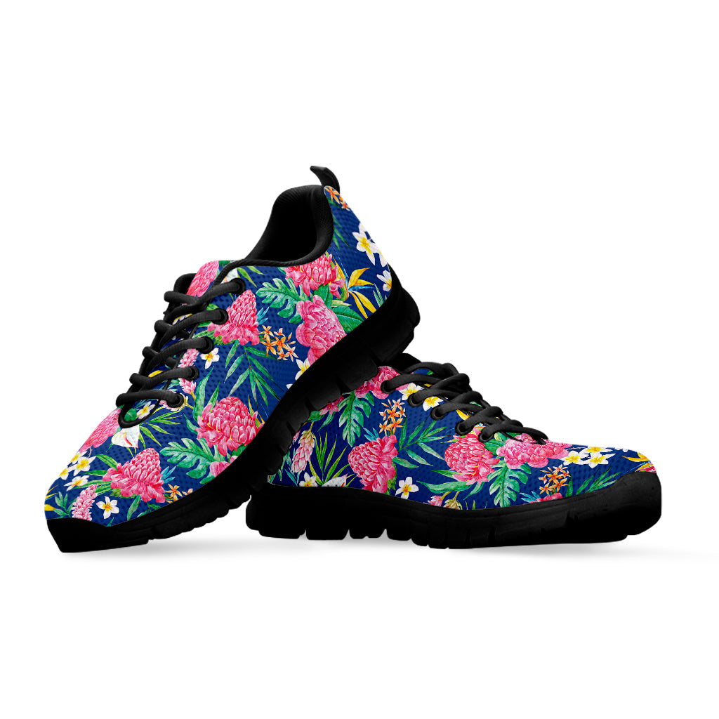 Watercolor Chrysanthemum Pattern Print Black Running Shoes
