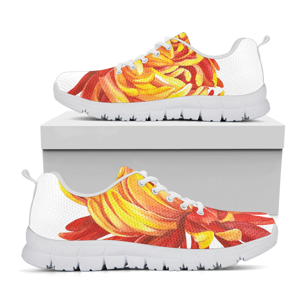 Watercolor Chrysanthemum Print White Running Shoes