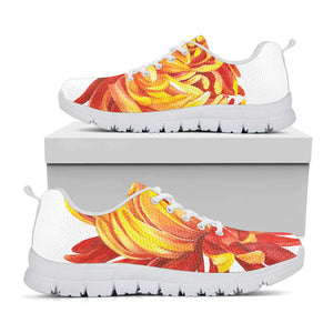 Watercolor Chrysanthemum Print White Running Shoes