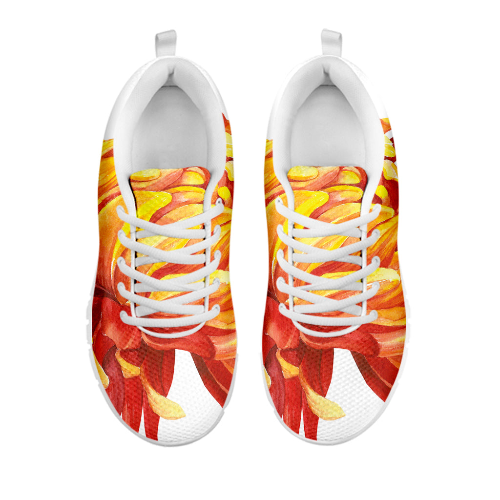 Watercolor Chrysanthemum Print White Running Shoes
