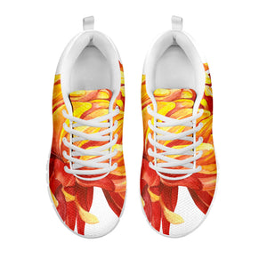 Watercolor Chrysanthemum Print White Running Shoes