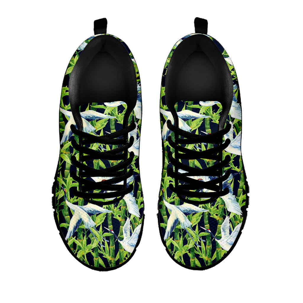 Watercolor Crane Bird Pattern Print Black Running Shoes