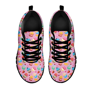 Watercolor Cupcake Pattern Print Black Running Shoes
