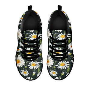 Watercolor Daisy Flower Pattern Print Black Running Shoes