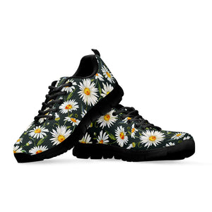 Watercolor Daisy Flower Pattern Print Black Running Shoes