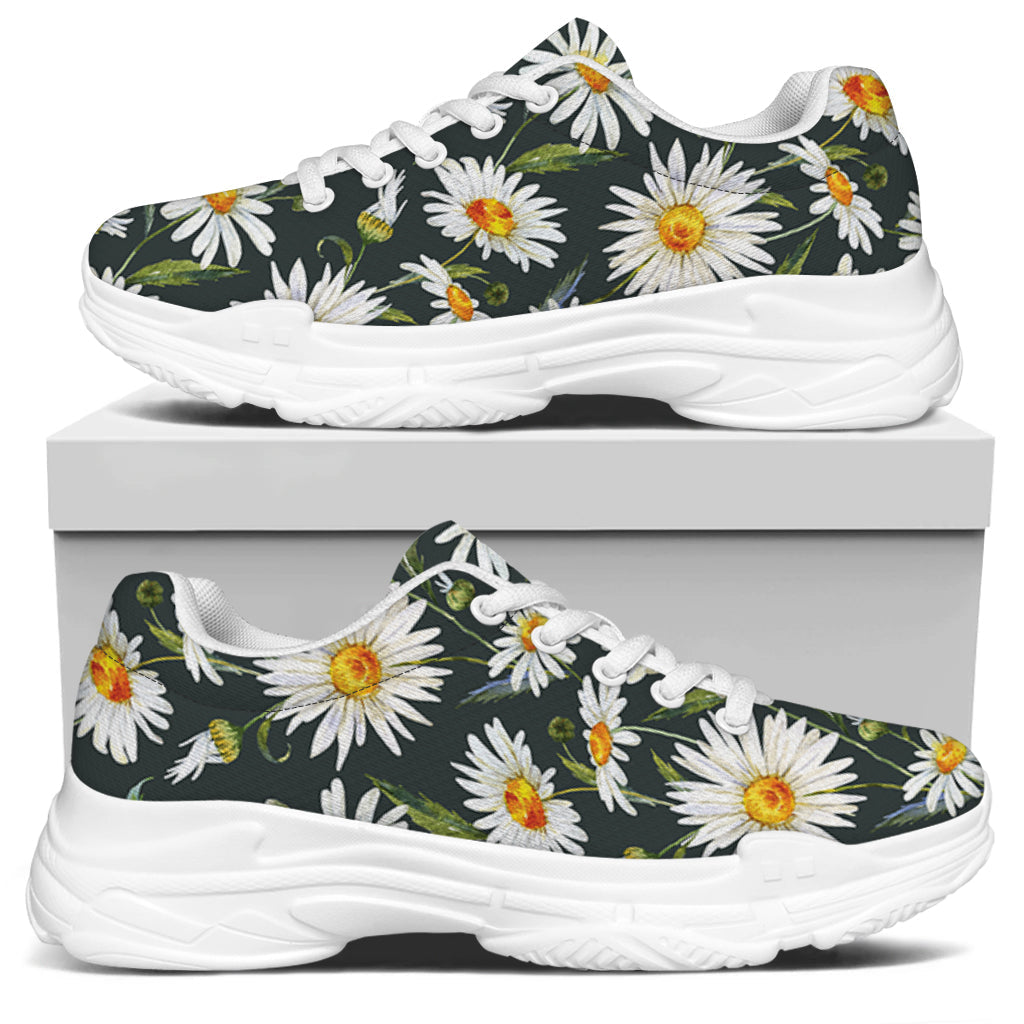 Watercolor Daisy Flower Pattern Print White Chunky Shoes