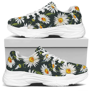 Watercolor Daisy Flower Pattern Print White Chunky Shoes