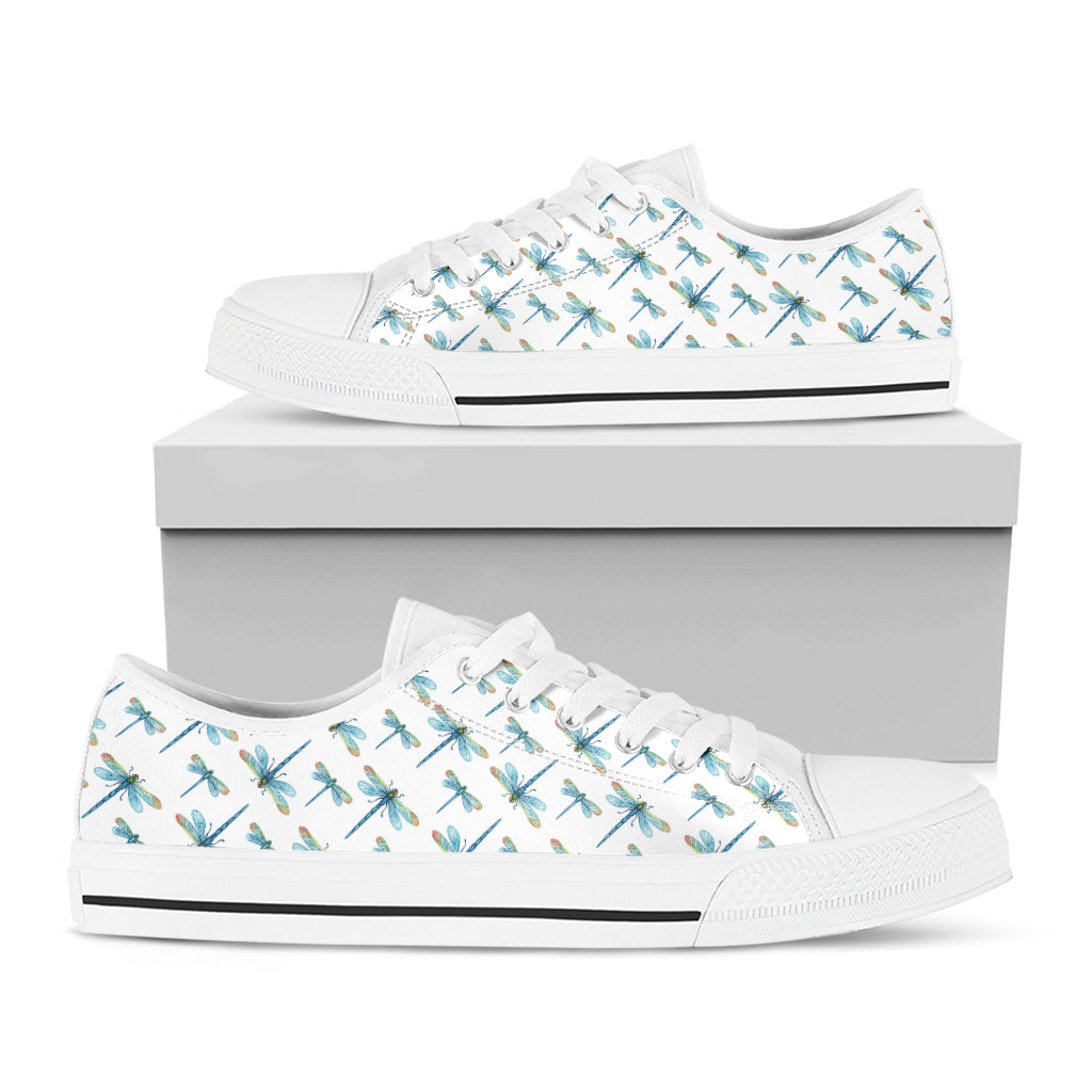 Watercolor Dragonfly Pattern Print White Low Top Sneakers