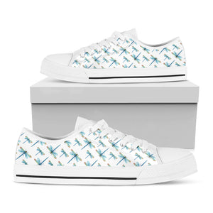 Watercolor Dragonfly Pattern Print White Low Top Sneakers