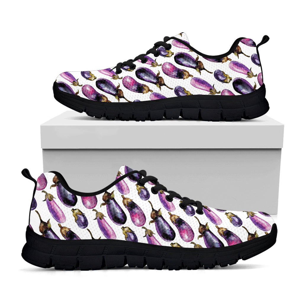 Watercolor Eggplant Pattern Print Black Running Shoes