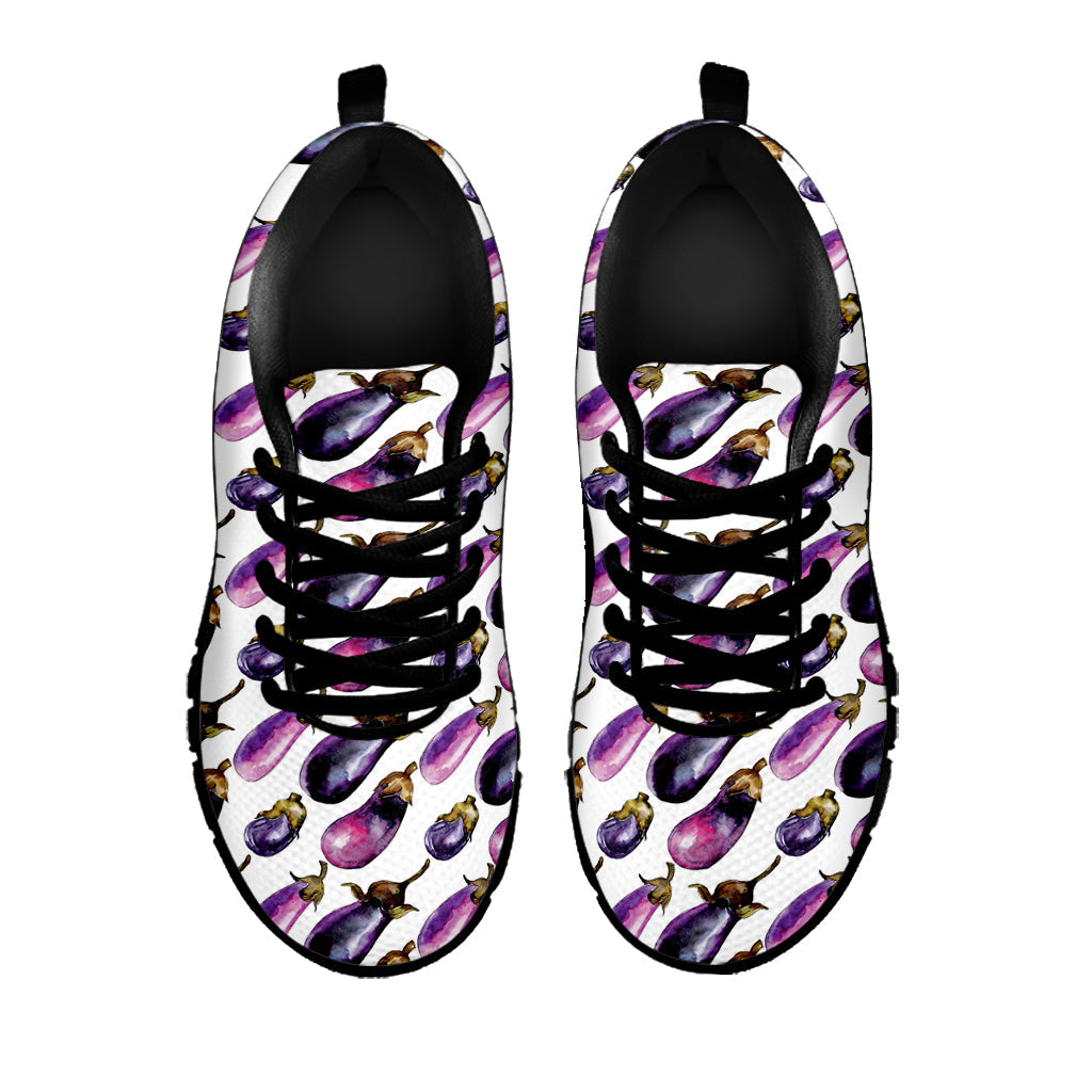 Watercolor Eggplant Pattern Print Black Running Shoes