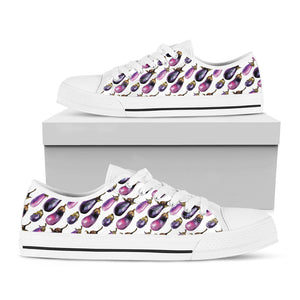 Watercolor Eggplant Pattern Print White Low Top Sneakers