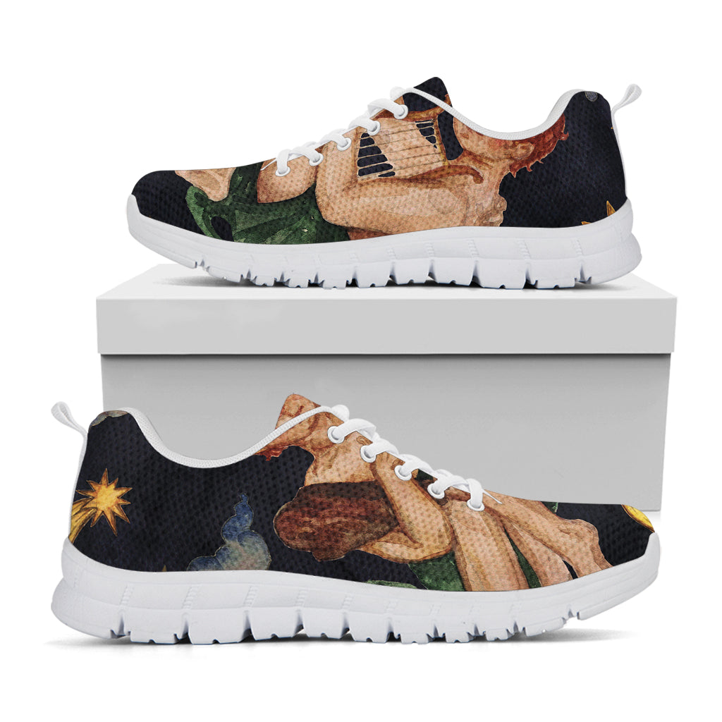 Watercolor Gemini Zodiac Sign Print White Running Shoes