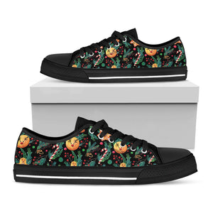 Watercolor Gingerbread Pattern Print Black Low Top Sneakers