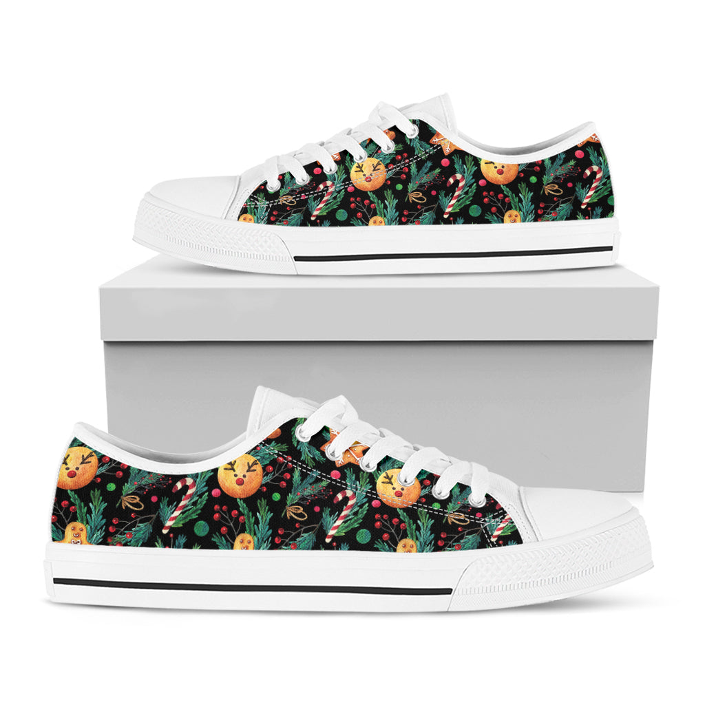 Watercolor Gingerbread Pattern Print White Low Top Sneakers