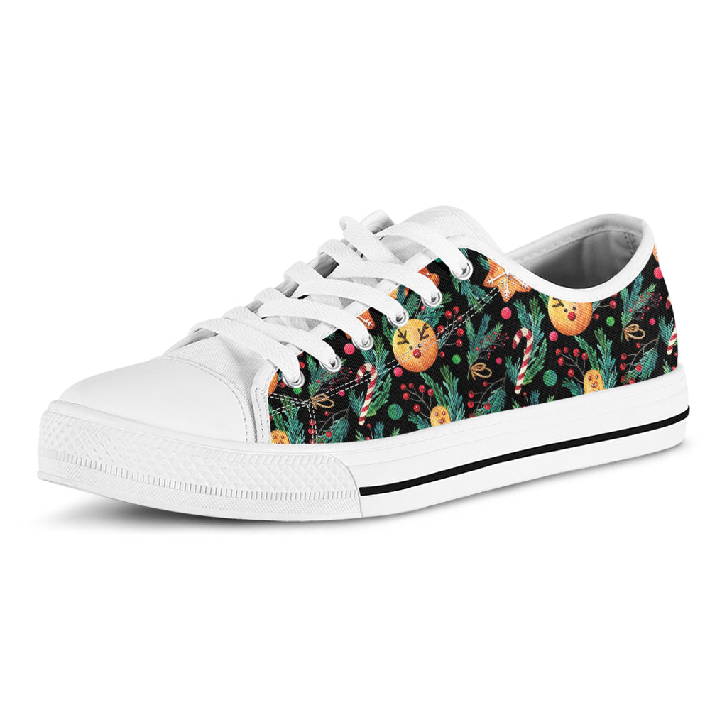 Watercolor Gingerbread Pattern Print White Low Top Sneakers