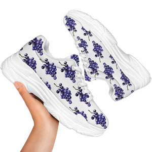 Watercolor Grape Pattern Print White Chunky Shoes