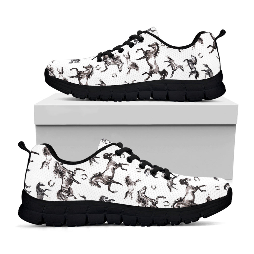Watercolor Horse Pattern Print Black Running Shoes