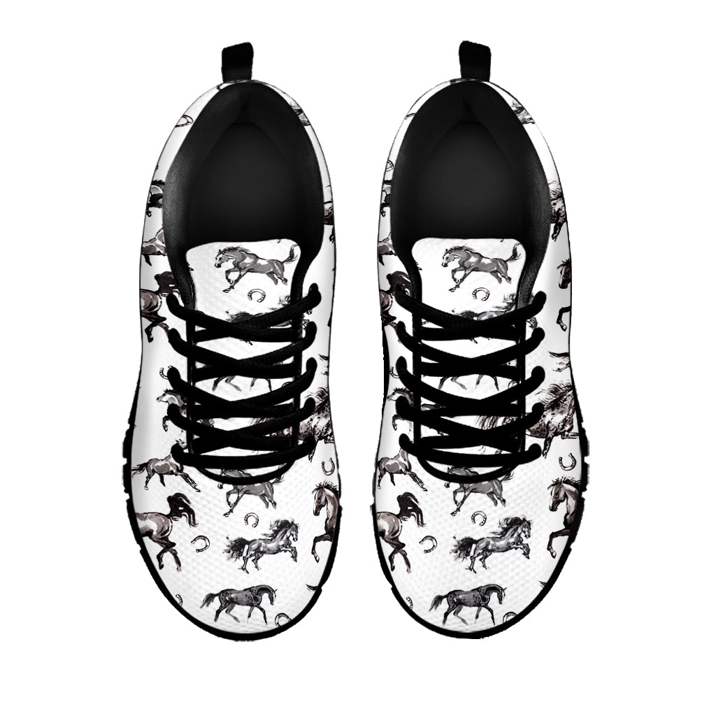Watercolor Horse Pattern Print Black Running Shoes