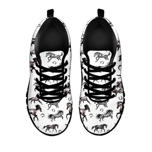 Watercolor Horse Pattern Print Black Running Shoes