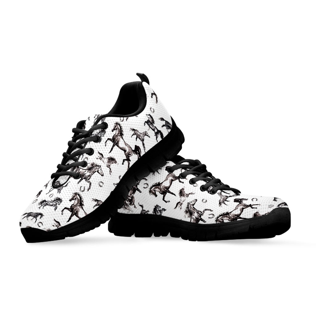 Watercolor Horse Pattern Print Black Running Shoes