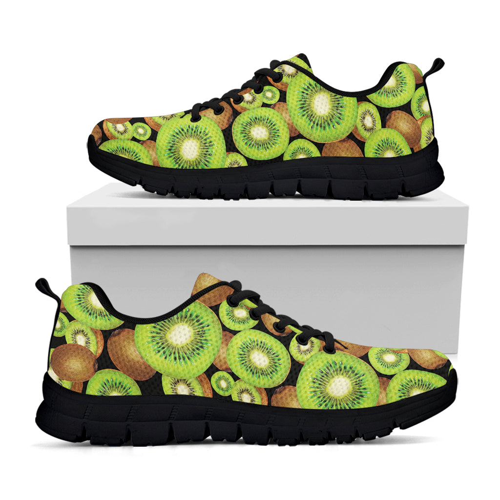 Watercolor Kiwi Pattern Print Black Running Shoes