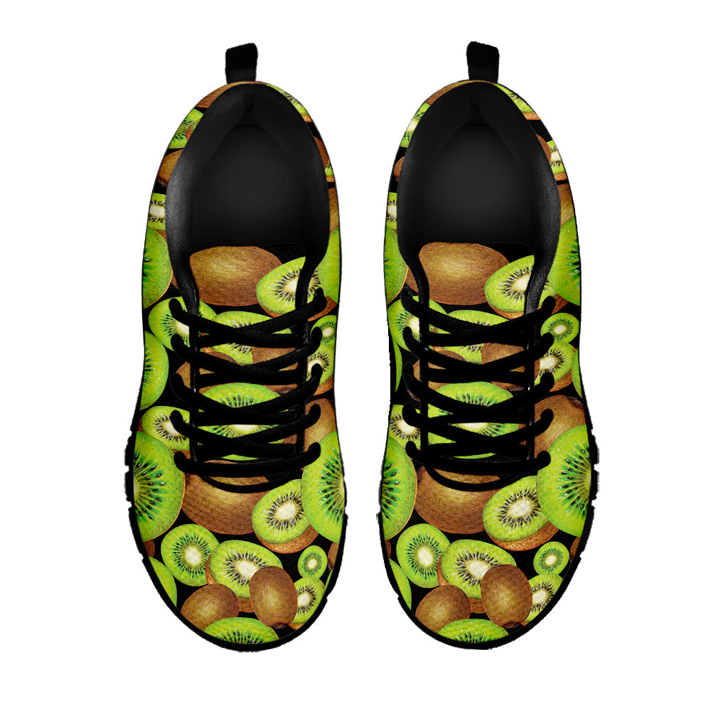 Watercolor Kiwi Pattern Print Black Running Shoes