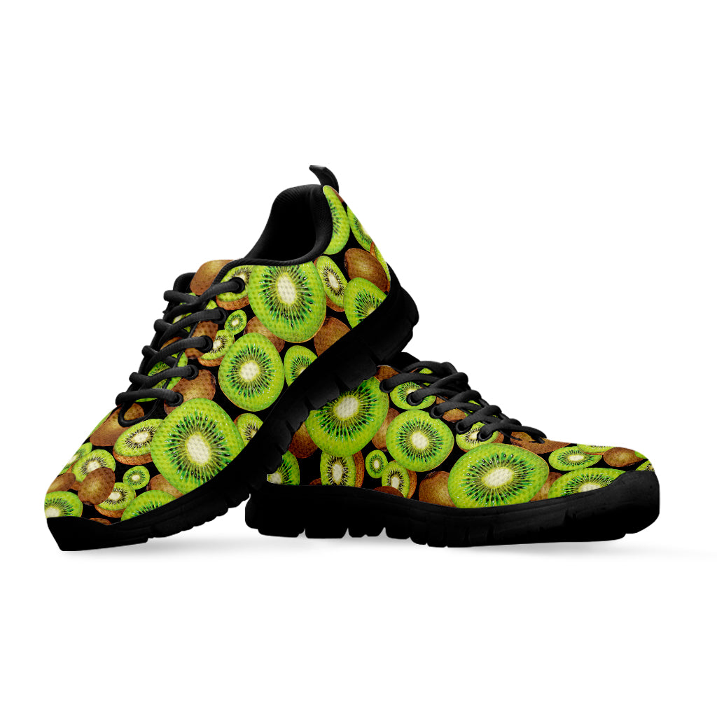 Watercolor Kiwi Pattern Print Black Running Shoes