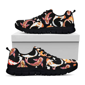 Watercolor Koi Carp Fish Pattern Print Black Running Shoes