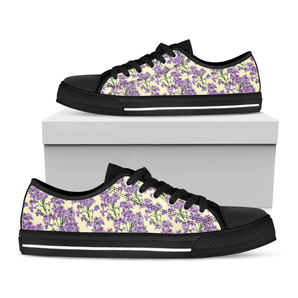 Watercolor Lavender Pattern Print Black Low Top Sneakers