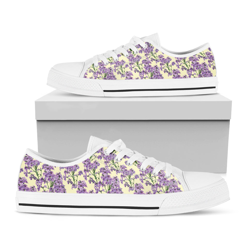 Watercolor Lavender Pattern Print White Low Top Sneakers