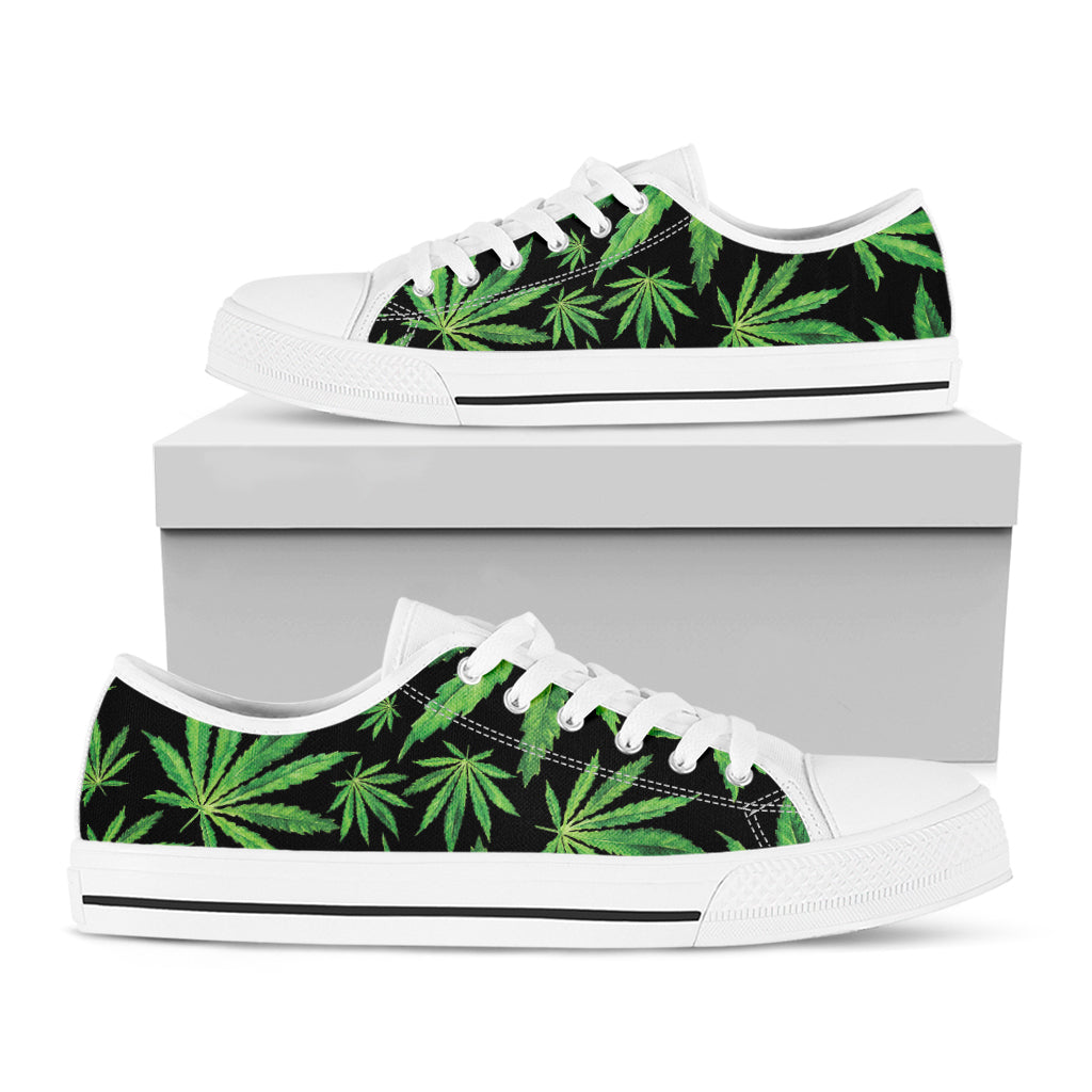 Watercolor Marijuana Leaf Pattern Print White Low Top Sneakers