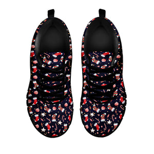 Watercolor Merry Christmas Pattern Print Black Running Shoes