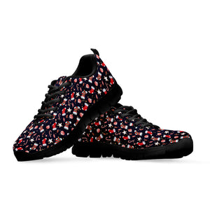 Watercolor Merry Christmas Pattern Print Black Running Shoes