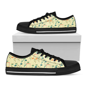 Watercolor Music Notes Pattern Print Black Low Top Sneakers